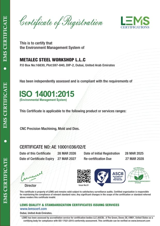 ISO 14001:2015 certificate for METALEC