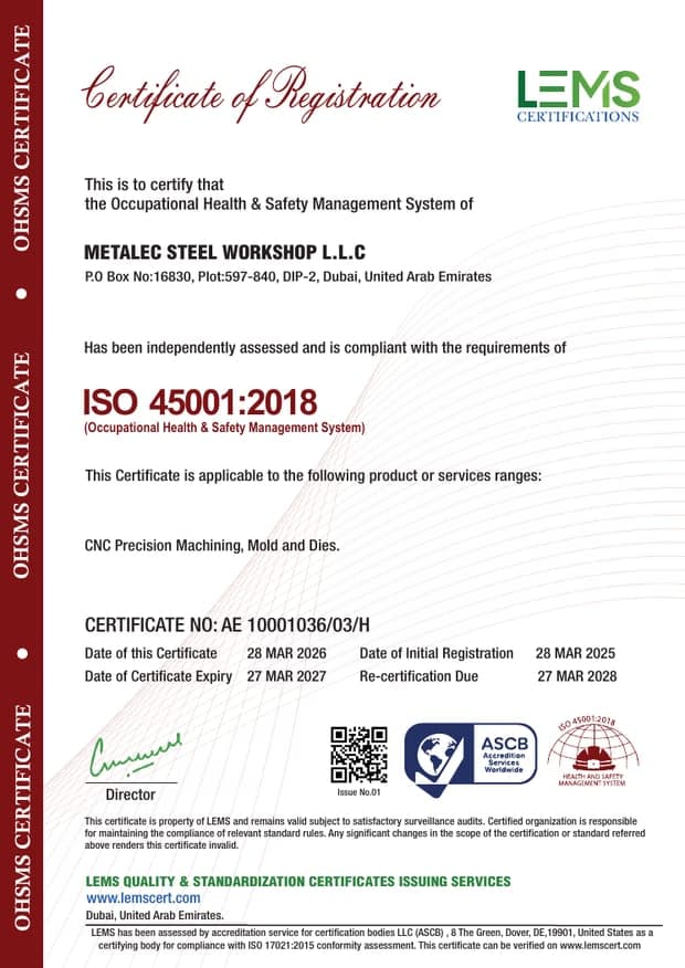 ISO 45001:2018 certificate for METALEC